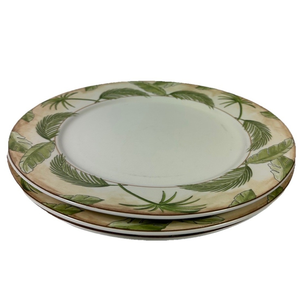 American Atelier Tropical Palm Dinner Plates 10 3/4" Porcelain 5185 Set Of 3